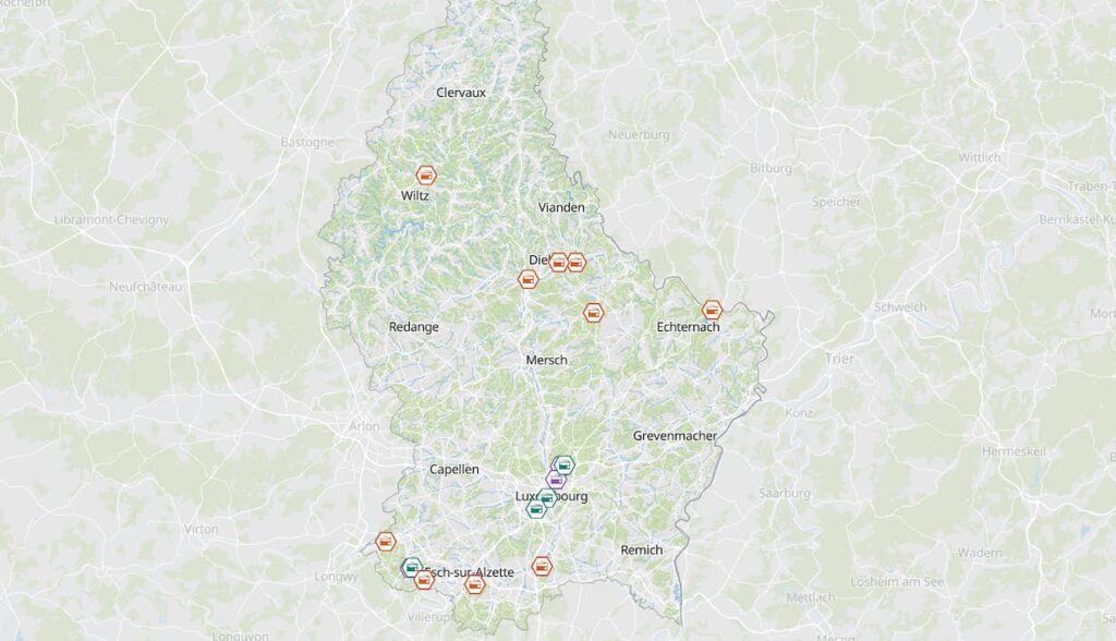 Emplacements des radios luxembourgeoises sur Géoportail